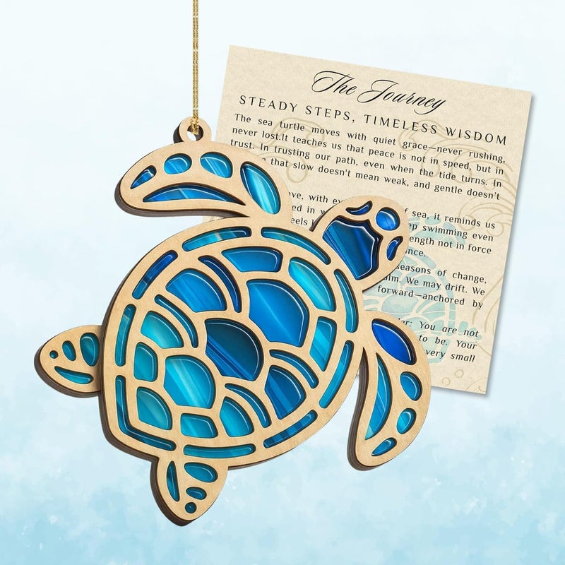Hutato Sea Turtle Acrylic Suncatcher Ornament with Story Card, Sea Turtle Gifts for Women, Beach Gifts for Women, Beach Christmas Ornaments for Tree, White Elephant Presents for Friendship - Image 1